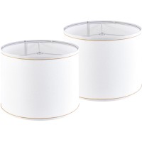 Set Of 2 Whitegold Trim Drum Lamp Shades Medium Lampshade 13 Top X 13 Bottom X 10 Highspider Modern Lampshades For Tabl