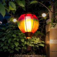 Dreamskip Solar Hot Air Balloon Lantern With Flame Hanging Glass Hot Air Balloon Solar Lantern Waterproof Decorative Outdoor H