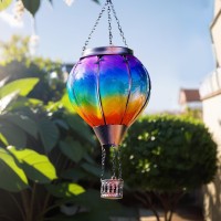 Dreamskip Solar Hot Air Balloon Lantern With Flame Hanging Glass Hot Air Balloon Solar Lantern Waterproof Decorative Outdoor H