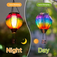 Dreamskip Solar Hot Air Balloon Lantern With Flame Hanging Glass Hot Air Balloon Solar Lantern Waterproof Decorative Outdoor H