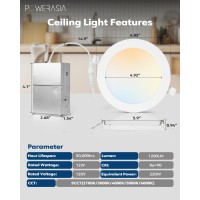 Powerasia 20 Pack 6 Inch Led Recessed Lighting With Junction Box 5Cct 2700K3000K4000K5000K6000K Selectable 15W 1200Lm Ultr