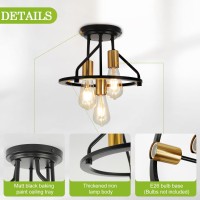 Wilon Semi Flush Mount Ceiling Light 3Light Ceiling Light Fixtures Industrial Hallway Light Fixtures Black Gold Farmhouse Kit