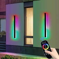 Daoseolo 2 Pack Outdoor Rgb Wall Sconce 236Inch Modern Led Light Fixture Ip65 Waterproof 10 Colors 5 Modes Dimmable With R