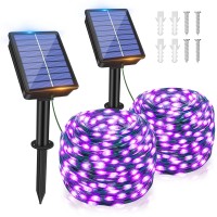 Ollny Purple Solar String Lights 2 Pack Total 80Ft 240Led Waterproof Solar Halloween Lights 8 Modes Fairy Lights For Outside H