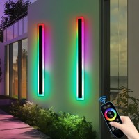 Daoseolo 2 Pack Modern Outdoor Wall Light 393Inch Rgb Led Wall Sconce Ip65 Waterproof Multicolor Dimmable Light Fixture Wa