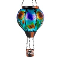 Sunnygarden Hot Air Balloon Solar Lantern Butterfly Solar Powered Hot Air Balloon Lantern Outdoor Waterproof Glass Hanging Hot