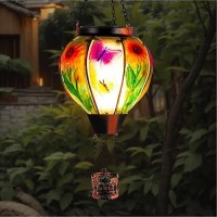 Sunnygarden Hot Air Balloon Solar Lantern Butterfly Solar Powered Hot Air Balloon Lantern Outdoor Waterproof Glass Hanging Hot