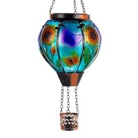 Sunnygarden Hot Air Balloon Solar Lantern Butterfly Solar Powered Hot Air Balloon Lantern Outdoor Waterproof Glass Hanging Hot