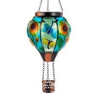 Sunnygarden Hot Air Balloon Solar Lantern Dragonfly Solar Powered Hot Air Balloon Lantern Outdoor Waterproof Glass Hanging Hot