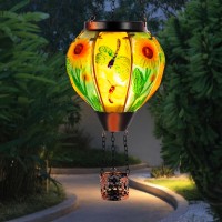 Sunnygarden Hot Air Balloon Solar Lantern Dragonfly Solar Powered Hot Air Balloon Lantern Outdoor Waterproof Glass Hanging Hot