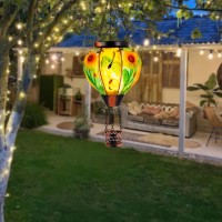 Sunnygarden Hot Air Balloon Solar Lantern Dragonfly Solar Powered Hot Air Balloon Lantern Outdoor Waterproof Glass Hanging Hot