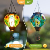 Sunnygarden Hot Air Balloon Solar Lantern Dragonfly Solar Powered Hot Air Balloon Lantern Outdoor Waterproof Glass Hanging Hot