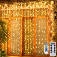 Ollny 2 Pack Curtain String Lights Warm White 400Led 66X66Ft Fairy Lights With Remote 8 Modes Hanging Lights Outdoor Waterpr