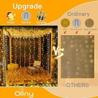 Ollny 2 Pack Curtain String Lights Warm White 400Led 66X66Ft Fairy Lights With Remote 8 Modes Hanging Lights Outdoor Waterpr