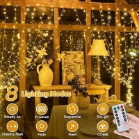 Ollny 2 Pack Curtain String Lights Warm White 400Led 66X66Ft Fairy Lights With Remote 8 Modes Hanging Lights Outdoor Waterpr