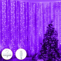 Ollny Purple Fairy Lights Curtain 200 Led 66X66Ft Usb Power Halloween Window Lights Ip44 Waterproof Hanging Wall Lights With