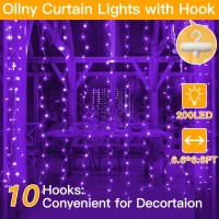 Ollny Purple Fairy Lights Curtain 200 Led 66X66Ft Usb Power Halloween Window Lights Ip44 Waterproof Hanging Wall Lights With