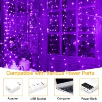 Ollny Purple Fairy Lights Curtain 200 Led 66X66Ft Usb Power Halloween Window Lights Ip44 Waterproof Hanging Wall Lights With