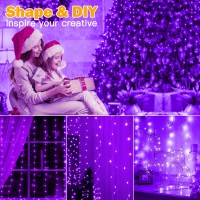 Ollny Purple Fairy Lights Curtain 200 Led 66X66Ft Usb Power Halloween Window Lights Ip44 Waterproof Hanging Wall Lights With