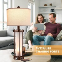 Set Of 2 Farmhouse Lamps For Living Room Rustic Vintage Bedroom Nightstand Table Lamp With 2 Usb Charging Ports Builtin Frost