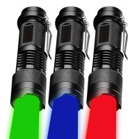 Mviocs 3Pack Upgraded Red Green Blue Led Flashlight, Mini Flashlights Red Green Blue Light, Zoomable, Waterproof Led Torch Powerful And Bright For Detector, Aviation, Astronomy, Night Vision