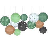 6Pcs Greenery Paper Lanterns Set Classroom Decorations 8Inch Hanging Paper Lanterns Ceiling Decorations Paper Lanterns For Green