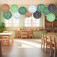 12Pcs Greenery Paper Lanterns Set Classroom Decorations 8Inch Hanging Paper Lanterns Ceiling Decorations Paper Lanterns For Gree