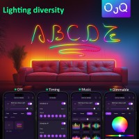 Ojq Led Neon Rgb Rope Light 32Ft Rgb Flexible Lights Strip Gaming Light Music Sync Neon Strip Lights Diy Design App Control N