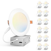 Amico 12 Pack 5 Inch 5Cct Ultrathin Led Canless Recessed Ceiling Light With Junction Box 2700K3000K3500K4000K5000K Selecta