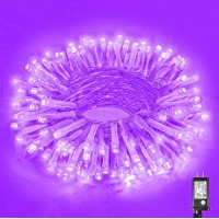 Vivideal 100 Led Halloween Lights Outdoor 33Ft Purple Halloweem String Lights Indoor Clear Wire 8 Modes Waterproof Plug In Purp