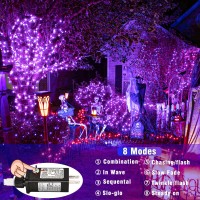 Vivideal 100 Led Halloween Lights Outdoor 33Ft Purple Halloweem String Lights Indoor Clear Wire 8 Modes Waterproof Plug In Purp