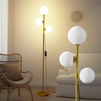 Hisummer Mid Century Modern Floor Lamp For Living Room 3 Globe Lights Tall Gold Standing Lamp With Frosted Glass Shades And Bul