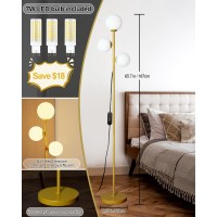 Hisummer Mid Century Modern Floor Lamp For Living Room 3 Globe Lights Tall Gold Standing Lamp With Frosted Glass Shades And Bul