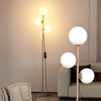 Hisummer Mid Century Modern Floor Lamp For Living Room Easy To Install 3 Globe Lights Tall Gold Floor Lamp With Glass Shades An