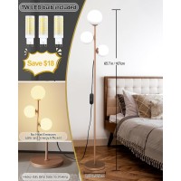 Hisummer Mid Century Modern Floor Lamp For Living Room Easy To Install 3 Globe Lights Tall Gold Floor Lamp With Glass Shades An