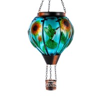 Dreamskip Hummingbird And Sunflower Solar Hot Air Balloon Lantern With Flame Glass Hot Air Balloon Solar Lantern Outdoor Waterp