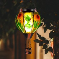 Dreamskip Hummingbird And Sunflower Solar Hot Air Balloon Lantern With Flame Glass Hot Air Balloon Solar Lantern Outdoor Waterp