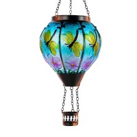 Dreamskip Dragonfly Solar Hot Air Balloon Lantern With Flame Glass Hot Air Balloon Solar Lantern Outdoor Waterproof Decorative