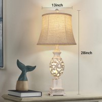 Partphoner Table Lamps Set Of 2 28 Tall Bedside Lamp With Nightlight Rustic Farmhouse Nightstand Lamps With Linen Shades For