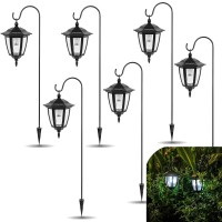 Vioview Hanging Solar Lights Outdoor 35 Inch Solar Lantern Lights With 6 Shepherd Hooks Waterproof Landscape Lighting For Gard