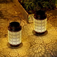 2 Pack Solar Lanterns Outdoor Waterproof Hanging Led Lantern Garden Decorative Metal Decorative Garden Lights Solar Outdoor L