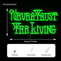 Never Trust The Living Neon Sign Cool Green Led Neon Light For Wall Decor Dimmable Usb Powered Letters Light Up Sign For Hallowe