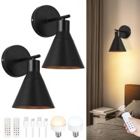 Hojoyri Modern Wireless Battery Operated Wall Sconces Black Rechargeable Cordless Led Wall Lights Set Of Two Dimmable Battery