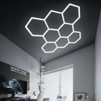 Cezelux Hexagon Led Garage Light 8 Honeycomb 35Packs Tubes 6500K 280W 24X23M Hex Ceiling Light For Gym Basement Warehouse Aut