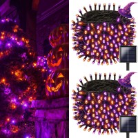 2Pk 144Ft 400Led Purple And Orange Solar Halloween Lights Waterproof 8 Modes Solar Outdoor Solar Tree Lights Solar String Ligh