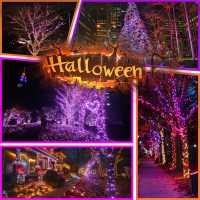 2Pk 144Ft 400Led Purple And Orange Solar Halloween Lights Waterproof 8 Modes Solar Outdoor Solar Tree Lights Solar String Ligh