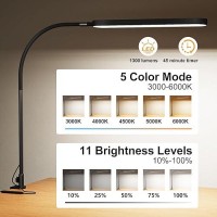 Skyleo Desk Lamp Desk Light For 335Tall Flexible Gooseneck 5 Color Modes X 11 Brightness Levels 1300Lm Timmer Mem