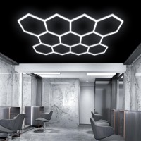 Cezelux Hexagon Led Lights Garage Light 11 Honeycomb 46Packs Tubes 6500K 368W 32X23M Hexagon Ceiling Light For Gym Basement W