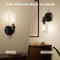 Buthy Black Wall Sconce Light Modern Wall Sconces Indoor Led Wall Light Fixtures With E26 Base And Clear Glass Shade Sconces