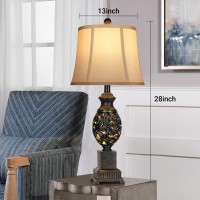 Partphoner Table Lamps Set Of 2 28 Tall Bedside Lamp With Nightlight Vintage Bronze Nightstand Lamps With Faux Silk Shades F